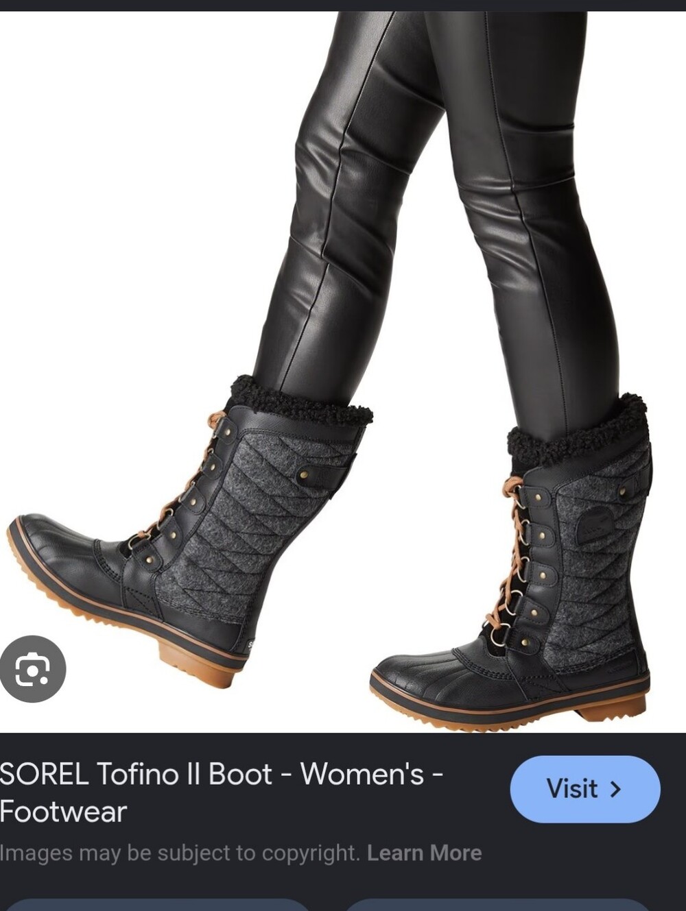SOREL Tofino II Women's Black Charcoal Quilted Lace-Up Winter Boots Size 8